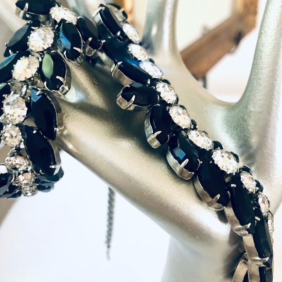 Vintage WEISS Black Crystal Demi Parure Necklace Bracelet Set - Picture 13 of 17